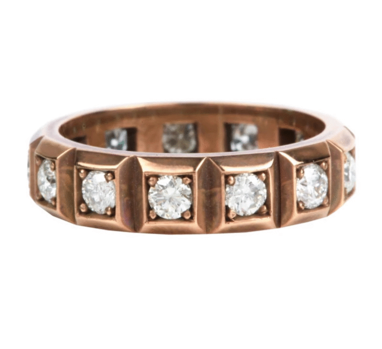 a ring with faceted stone set in a bead setting, a jewelry class taught in our studio